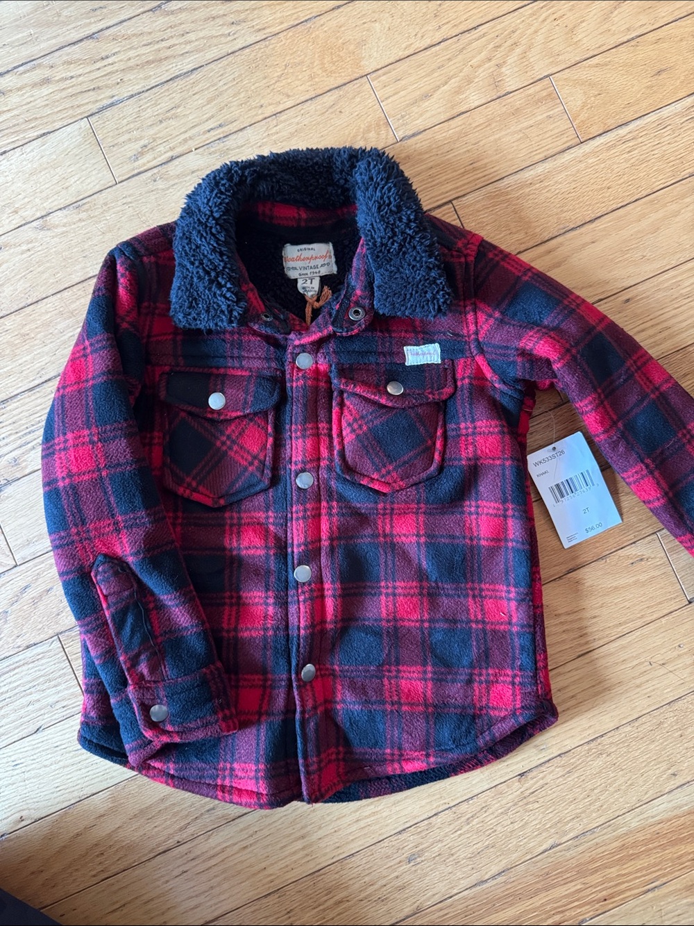 Red & Black Plaid Sherpa-Collar Kids Jacket
